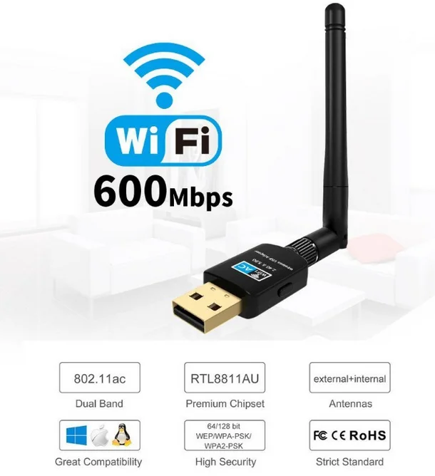 ThousnadX USB WI FI адаптер 600 Мбит/с wi fi телевизионные антенны пк сетевой карты Dual Band 2 4 + 5 8