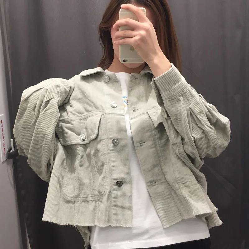 RR Turn Down Collar Jackets Women Fashion Solid Corduroy Loose Coats Elegant Pockets Female Ladies JV |