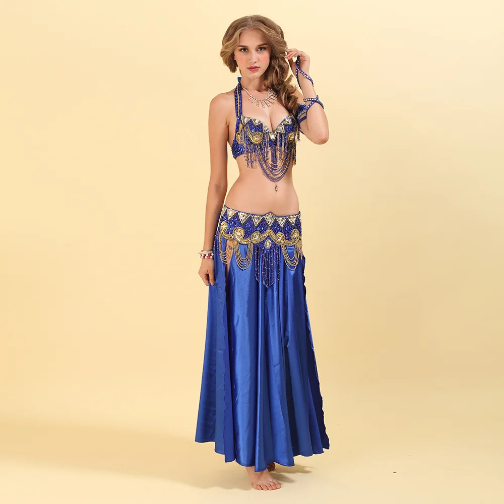 

Ladies Belly Dance Costumes Suits Female National Dancer Stage Performance Clothes Bra + Belt + Skirt Set