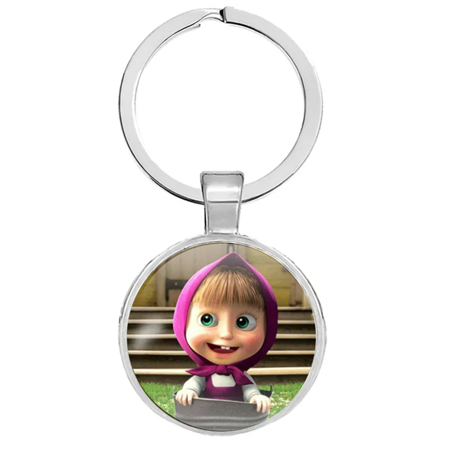 Cartoon Russia Masha Keychains Glass Cabochon Keyrings Fashion Hanging Accessories Key Hoder Creative Gift for Kids Bear Jewelry | Украшения