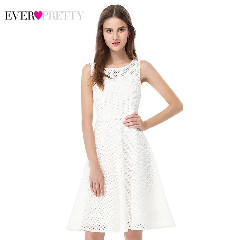 Чисто белые платья подружки невесты Ever Pretty A-Line с круглым вырезом без рукавов, женские платья для свадебной вечеринки, Vestido Madrinha