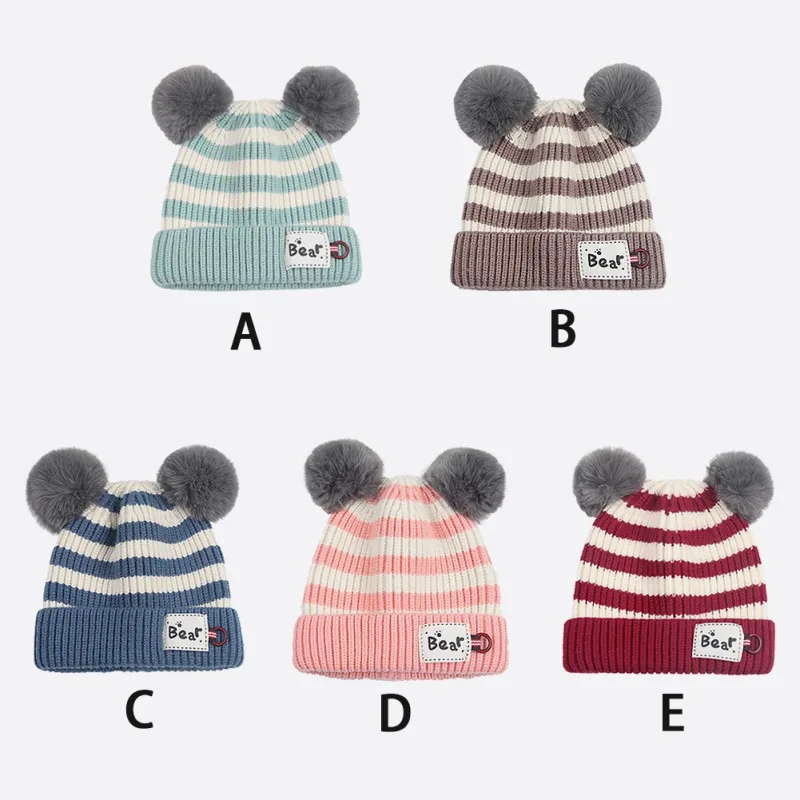 

Warm Children Kids Baby Girls Boys Knit Caps Scarves Cute Winter Warm Cartoon Stripe Hat with Ear Design Scarf Sets