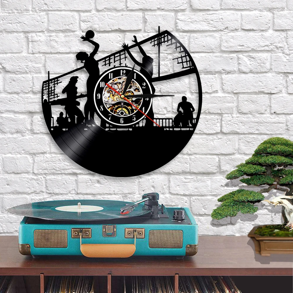 Настенные часы для волейбола настенные с виниловой пластиной пляжного и игроков