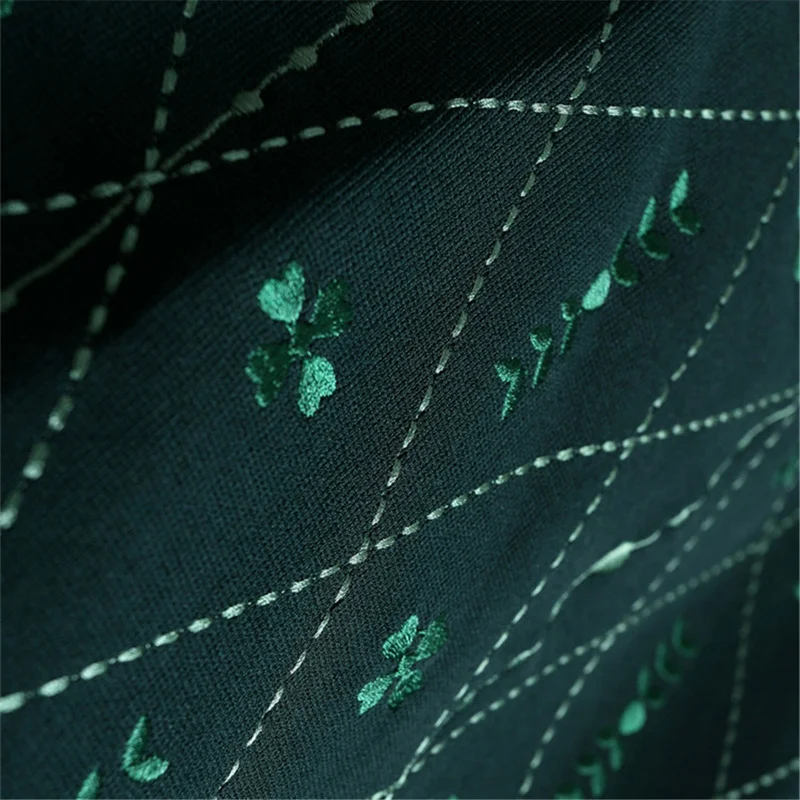 Туника с высокой талией зеленая юбка цветочной вышивкой Женская Винтажная