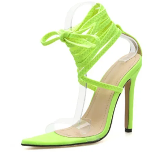 

2020 Net Red Fashion Fluorescent Cross Strap High-heeled Sandals, Size 43 women summer boots