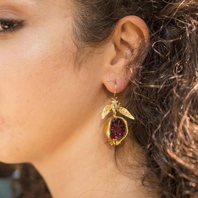 Уникальные дизайнерские серьги с золотым гранатом висячие крючком для женщин