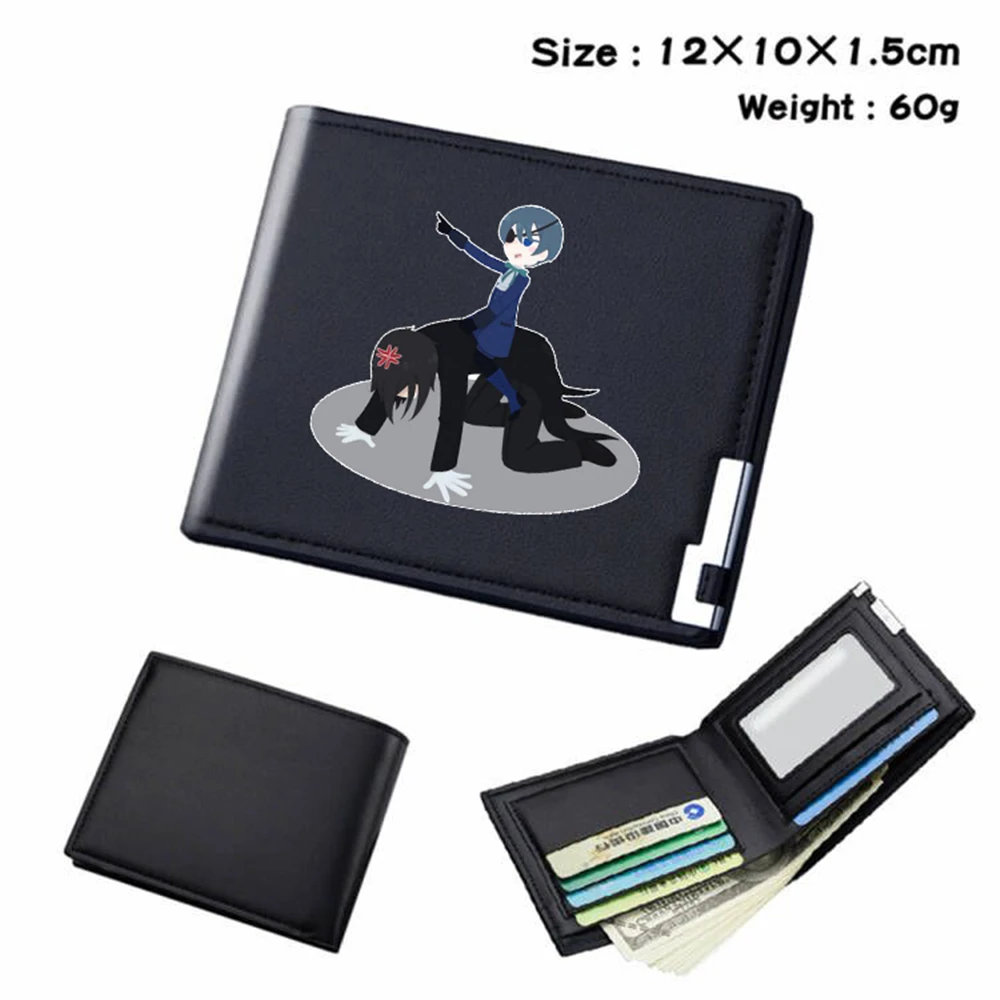 

Кошелек черный Батлер из искусственной кожи с рисунком аниме, складной держатель для коротких карт двойного сложения, повседневный мужской...