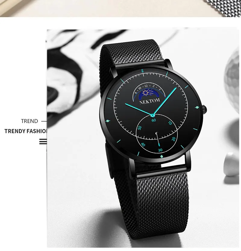 NEKTOM новые часы роскошные часы Reloj Hombre мужские часы водонепроницаемые часы с хронографом светящиеся мужские часы Saat Montre