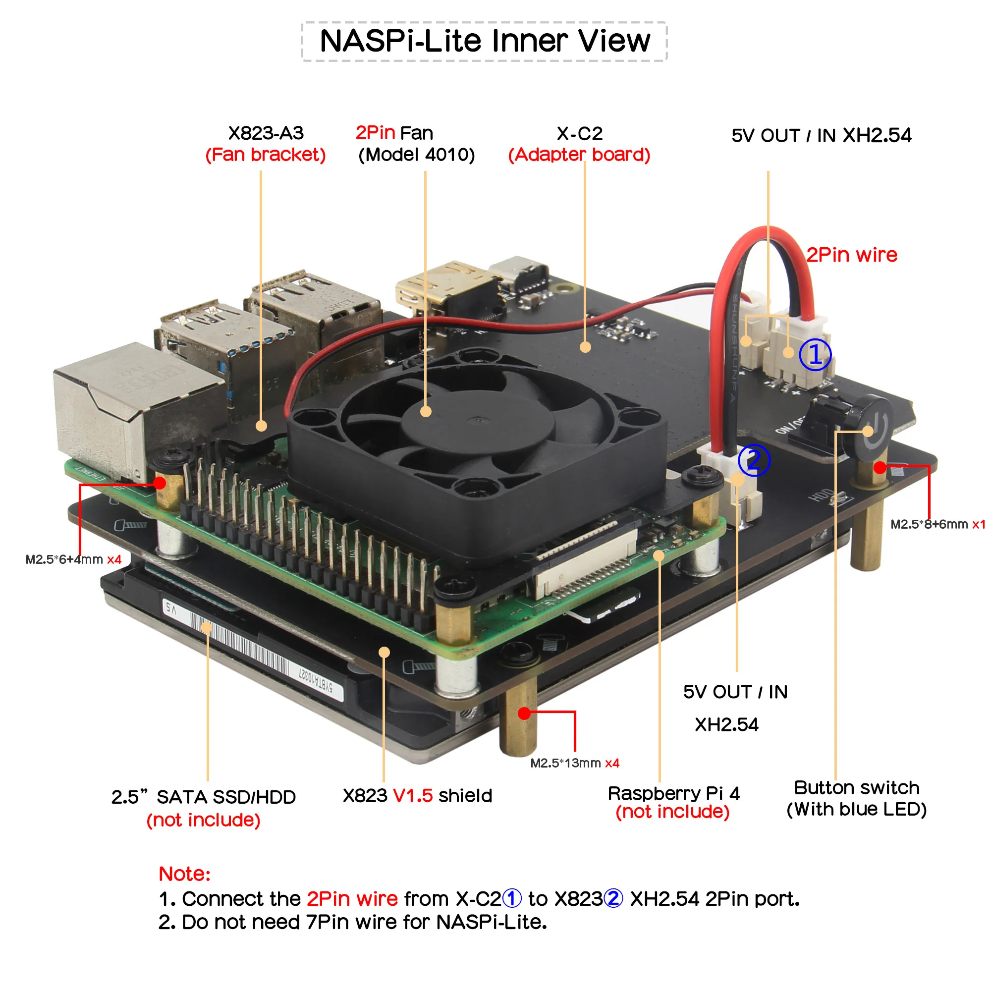 Raspberry Pi 4 Модель B NASPi Lite 2 5 дюйма SATA HDD/SSD Sheild и металлический чехол с охлаждающим
