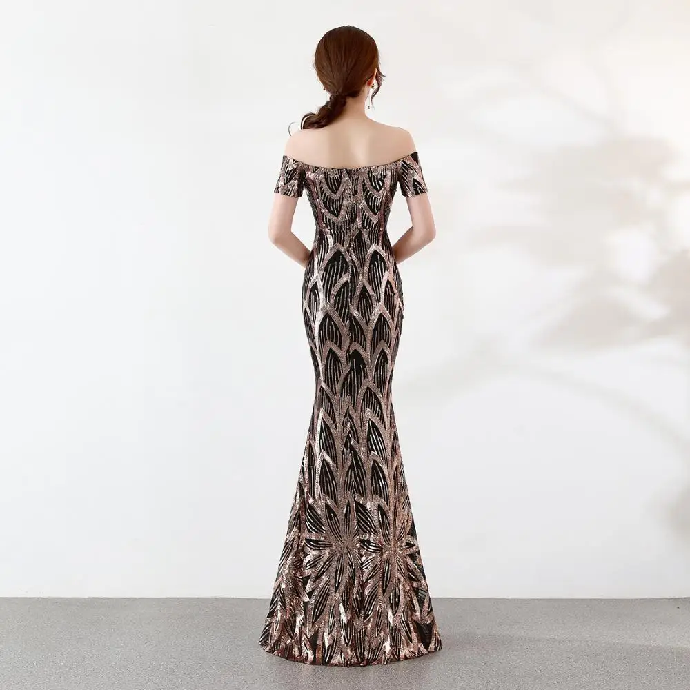 Sexy Prom Dresses 2020 Cheap V Neck Off the Shoulder Black with Gold Embroidery Mermaid Dress Vestido De Festa YN-1923 | Свадьбы и