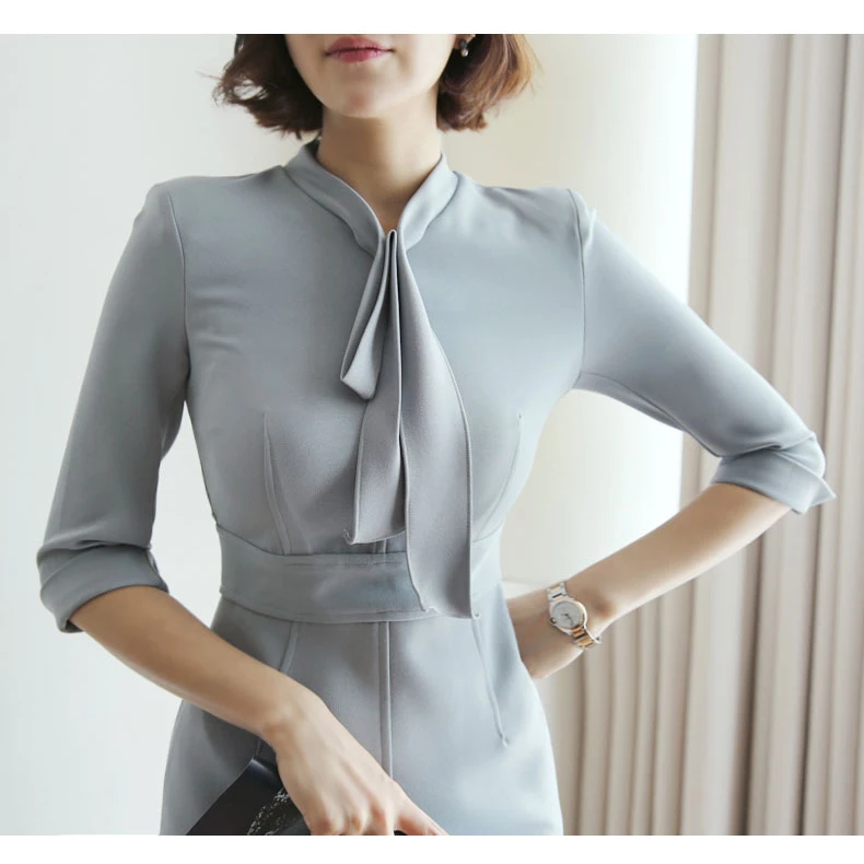 Роскошное винтажное однотонное Деловое платье с узлом элегантное женское для