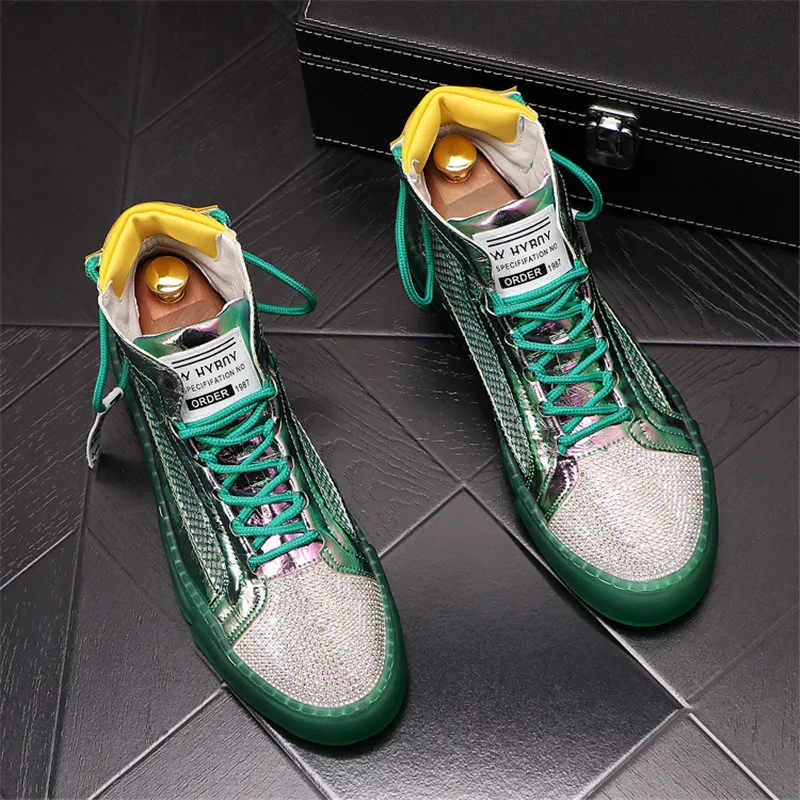 

Luxury Rhinestone Men High Tops Desig Sneakers Flats Casual Shoes Hip Hop Male Height Increasing Loafers Zapatillas Hombre
