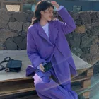 Женский вельветовый Блейзер, однотонный, фиолетовый, двубортный, в Корейском стиле, весна-осень, сплошные брюки