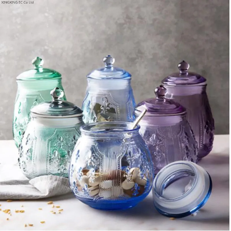 Баночка из цветного стекла пищевая герметичная банка для кофе зерен чая бытовая