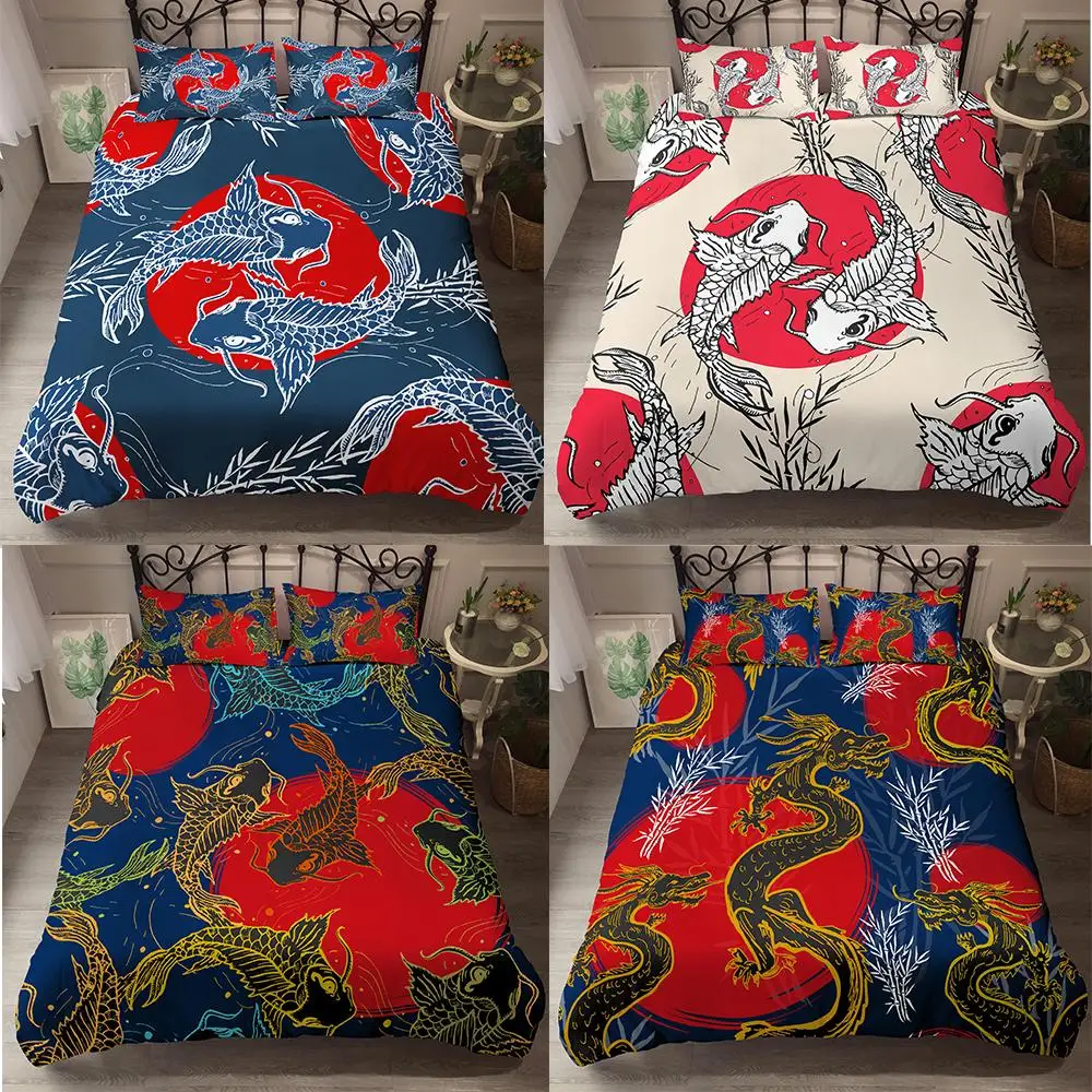 

2021 Cartoon Fish And Dragon Bedding Set Cute Animal Duvet Cover King Queen Twin Full Single Double Comfortable Bed Sets