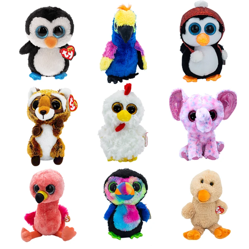 

Ty Beanie Boos Big Eyes 6" 15 cm Penguin Bird Chicken Squirrel Elephant Flamingo Duck Plushie Cute Doll Baby Kid Toys Decor Gift