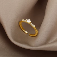simple zircon bamboo shape round rings for women stainless steel color adjustable finger ring jewelry gift bijoux femme