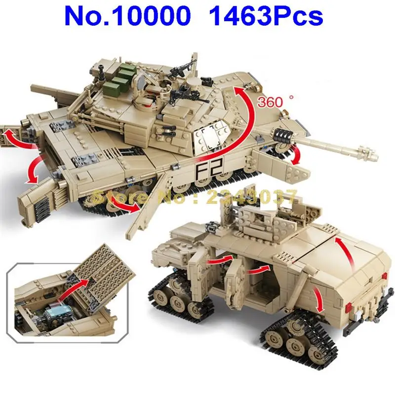 10000 1463 шт. 2 в 1 Военный танк 1:28 Abrams M1a2 гусеничный автомобиль 5 строительный блок