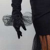 touchscreen pu gloves female mesh black dots wrist faux leather short style women leather gloves dot lace wpu343