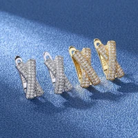 new fashion x shape geometric hoop earrings for women micro crystal zircon paved straight piercing earring accessories jewelry