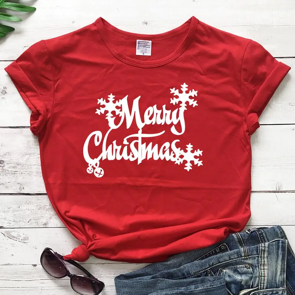 

Merry Christmas Funny Slogan Women T-Shirt 90s Aesthetic Cotton Fashion Graphic Female Clothing O Neck Short Sleeve Girl Top Tee