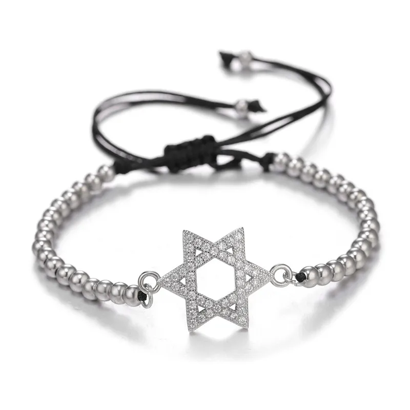 White Gold DIY ремесло ювелирные изделия браслеты с подвесками микро проложить Циркон звезда браслеты со звездой Давида для женщин девушек Регулируемая цепочка иудаизм браслеты - Окраска металла: White Gold