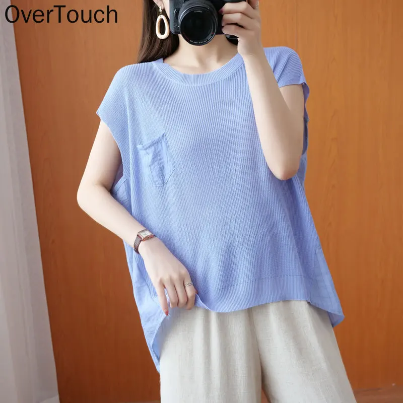 

Plus Size Women T-Shirt Linen Vests Tops Knitted Loose Patchwork Sleeveless Female Summer Style Fashion BasicTees 2021
