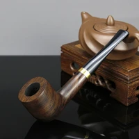 new straight tobacco pipe 9mm filter ebony wood pipe handmade metal ring smoking pipe vintage smoke pipe accessory
