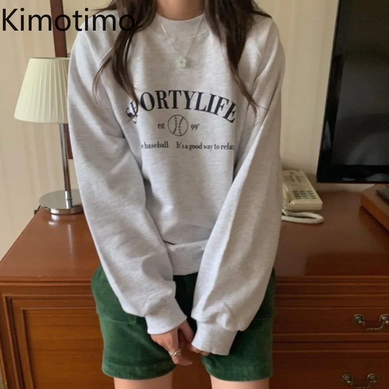 

Толстовки женские Kimotimo, с буквенным принтом, с круглым вырезом, Осень-зима