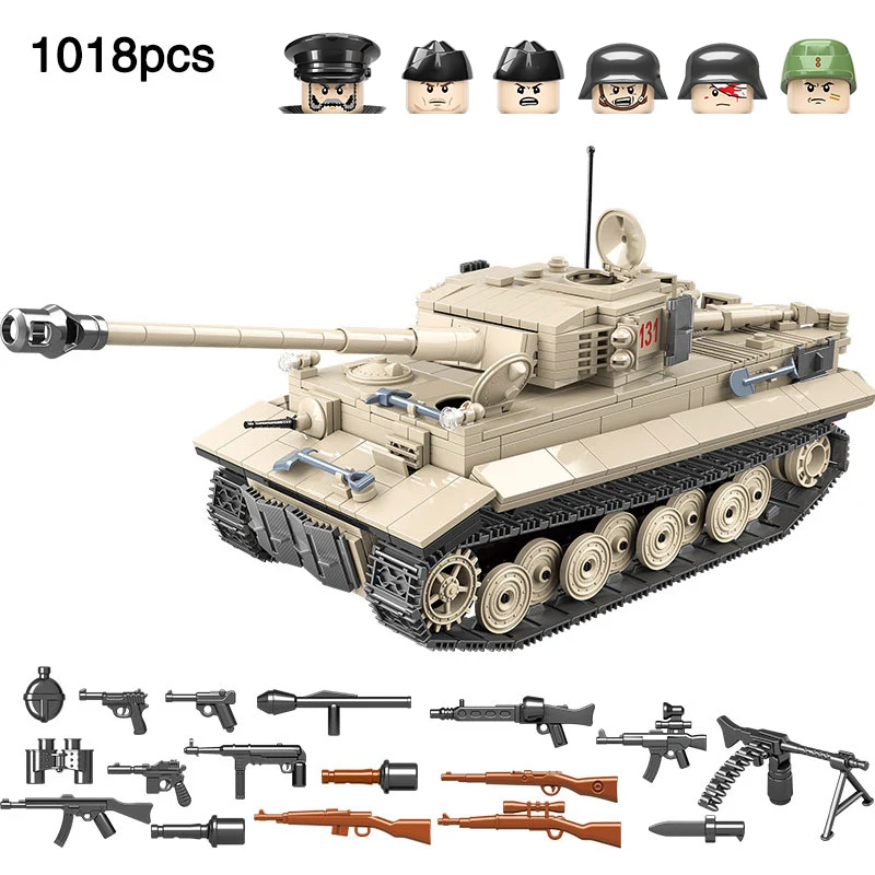 

World War 2 Tank German Military Tiger 131 Tank Army Soldier Minifigs Weapons Gun Building Blocks Bricks Toys For Children Gift