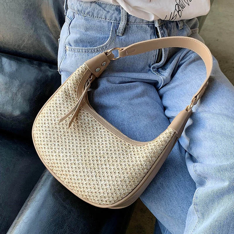 

Luxury Brand Woven Armpit bag 2021 Trendy Fashion New High-quality Straw Women's Designer Handbag Travel Shoulder Messenger Bag