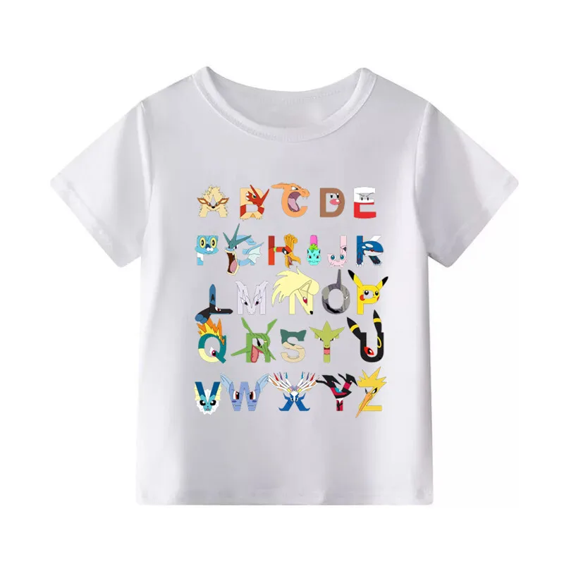 WhiteC The Sesame Street/Mario/Pokemon/Star Wars Alphabet Cartoon Children's T-shirt Boys Girls Funny T Shirt Kids Summer Clothes - Цвет: WhiteC