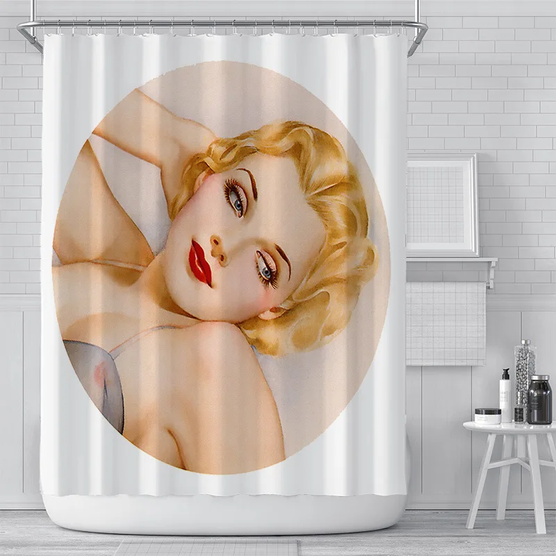 

180x180 Shower Curtain Waterproof Bathroom Curtain Pretty Marilyn Monroe Toilet Laundry Room Home Decor Watertight Bath Curtains
