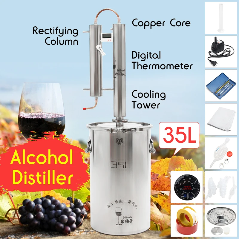 Прочный 12/20/35L DIY этанола спирта дистиллятор домашнего пивоварения до сих пор, Самогонный аппарат для изготовления вина инструменты котел
