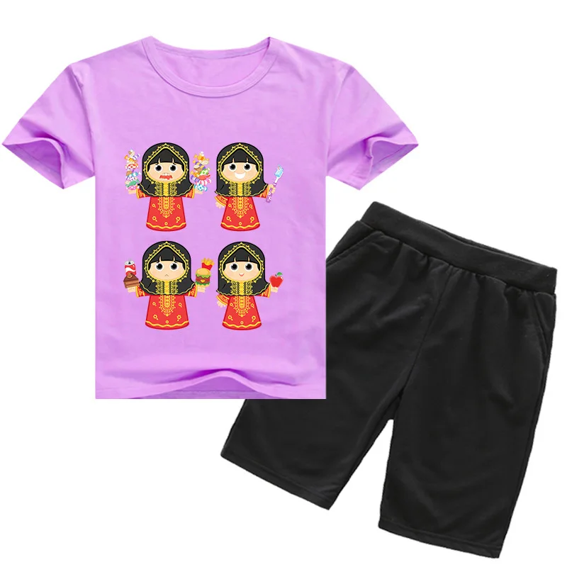 

2021 Ramadan T-shirts Shorts 2pcs Sets Kids Muslim Summer Casual Clothes Toddler Girls Tracksuit Teenagers Boys Matching Outfits