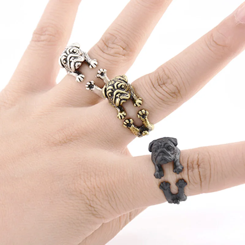 Кольцо в стиле ретро для мужчин и женщин кольцо бохо мопса кпоп собака панк