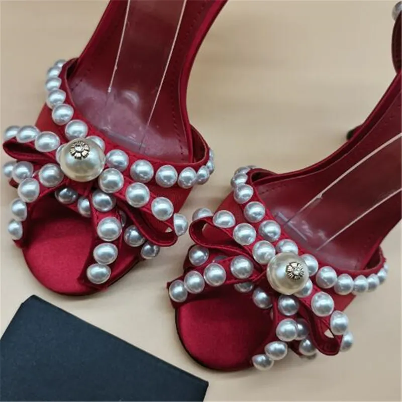 

prowow Sandals Pearls Decoration Brand Designer Fashion Shoes Woman Thin High Heels String Bead Gladiator Sandals