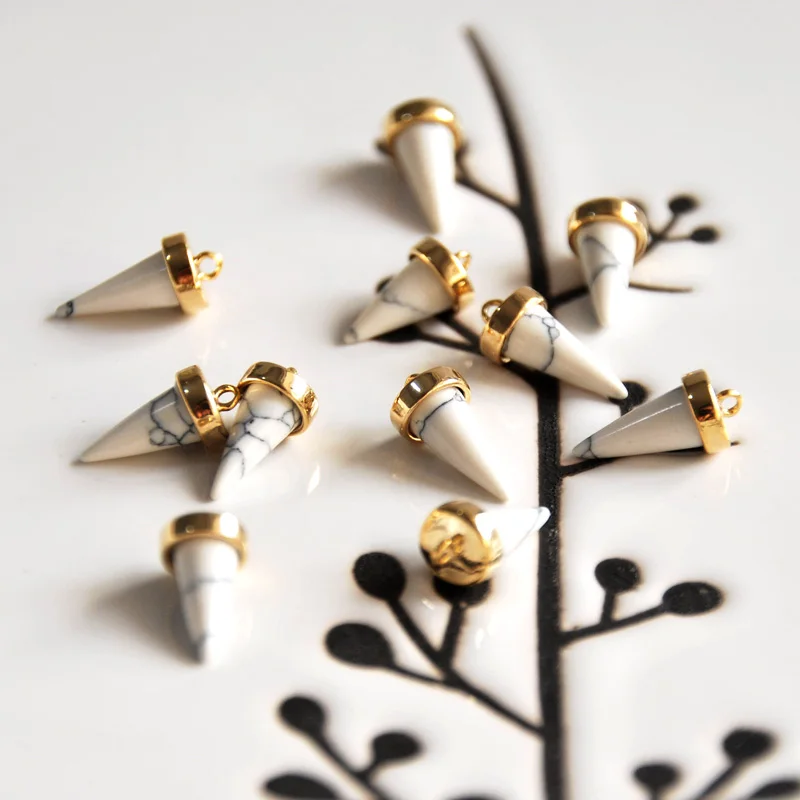 

4 pcs/lot gold color plated charm blue white black howlite loose beads jewelry making craft findings DIY for women