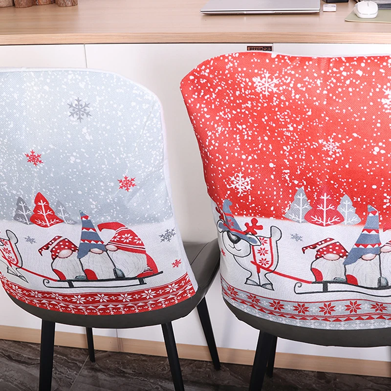

2022 Christmas Cartoon Santa Claus Snowman Printed Non-woven Fabric Chairs Cover