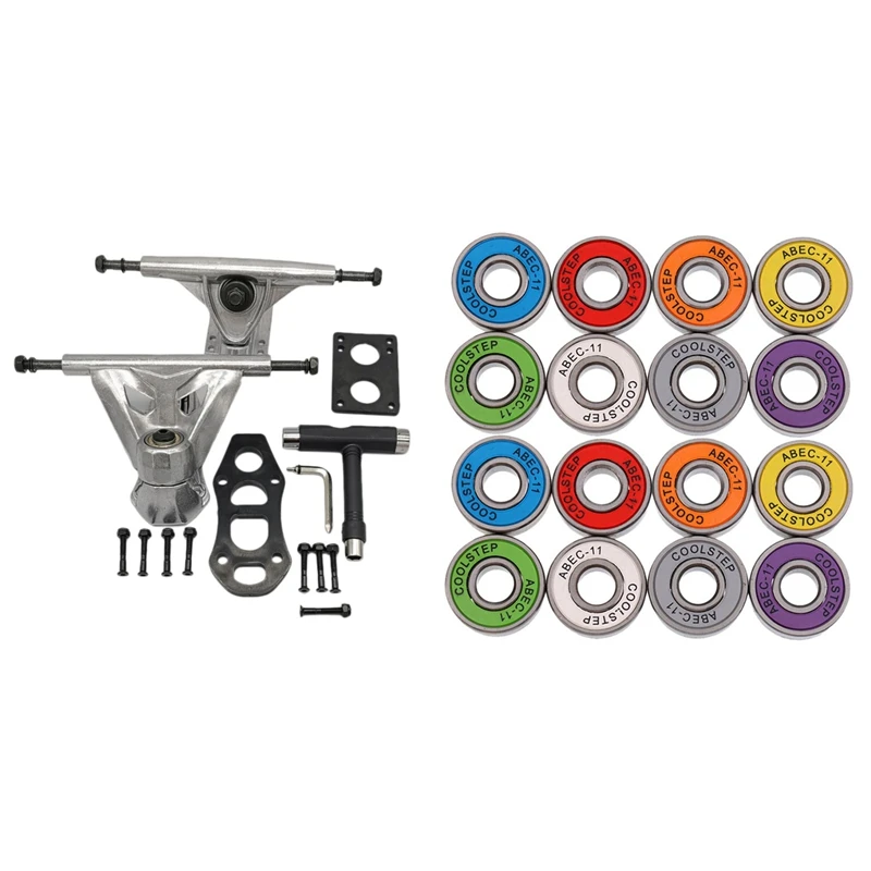 

16 Pieces ABEC 11 High Speed Wearproof Skateboard Scooter Inline Bearings Skate Board & 1Set 6 Inch C7 Rotating Bracket