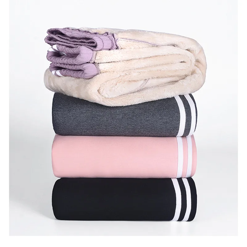 

Women Winter Sweatpants 2020 Warm Thickening Harem Pants Side Striped Fleece Leggings Plus Size Sport Pants Lamb Trousers P9418