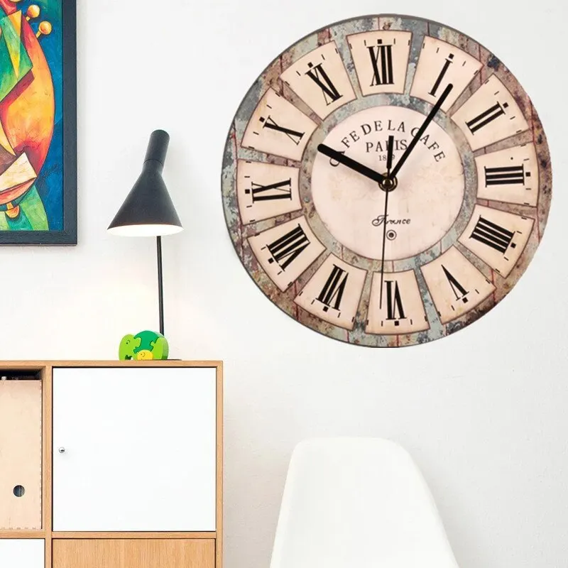 

Nordic Retro Wooden Wall Clock Decorative Clock 12 Inch Creative Rustic Wood Wall Clock for Living Room Home Decor Hanging Clock