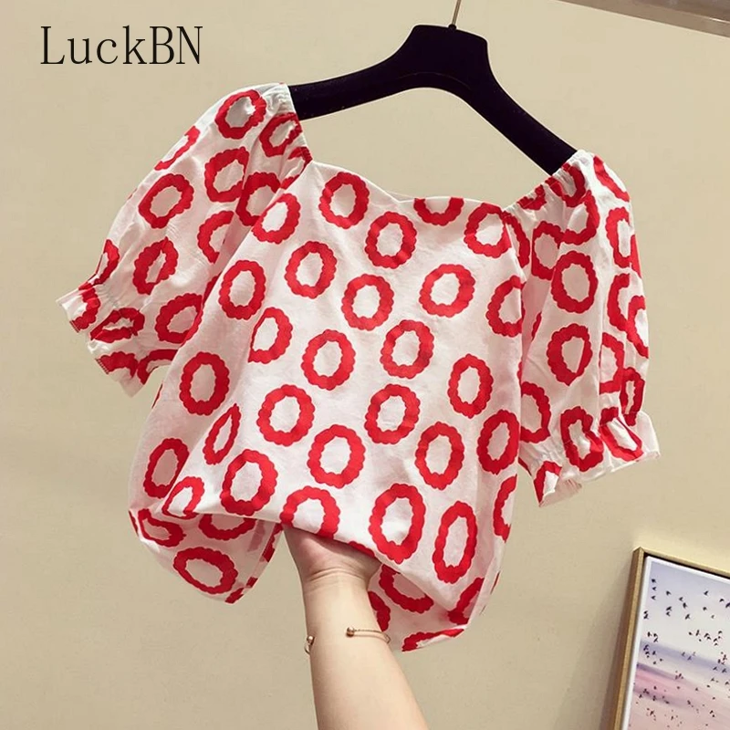 

Fashion Women Tops Blouses 2021 Chiffon White Blouse Shirt Printing Short Sleeve Women's Clothing Plus Size Ladies Tops Blusa