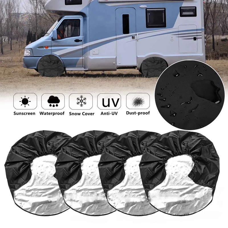

4Pcs Tire Covers 32 Inch 210T Wheel Tire Tyre Waterproof Protective Cover Tire Wheel Protection Covers for Motorhome Boat Traile