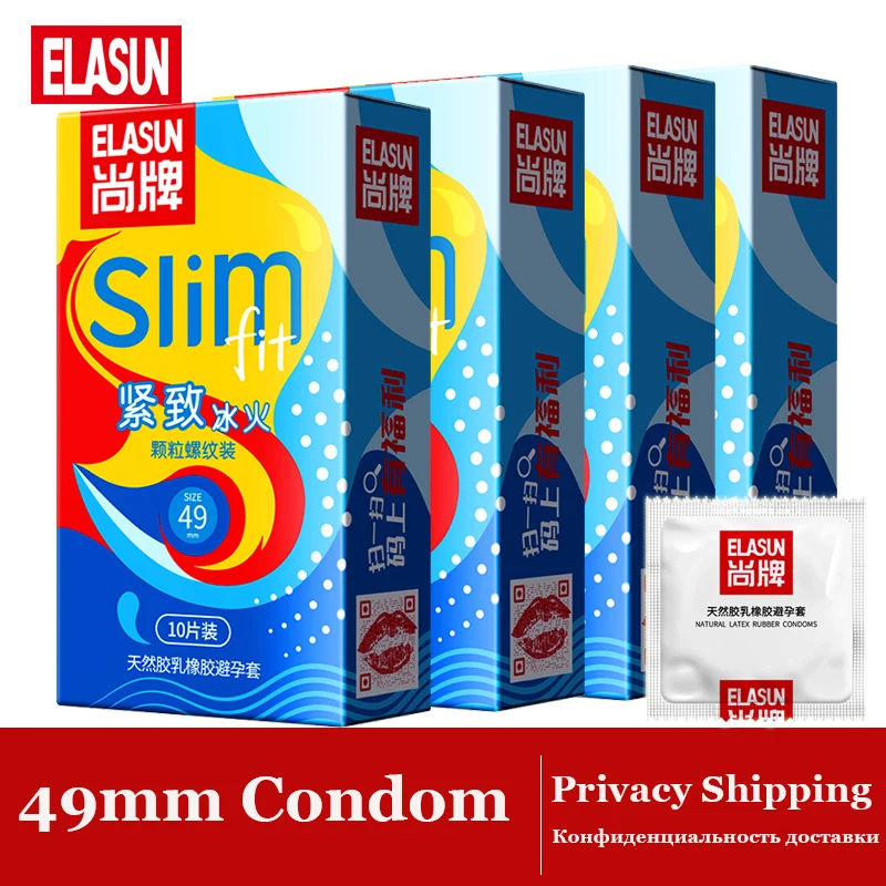 

Elasun 40PCS 49mm Ice Fire Feeling Spike Ribbed Condoms For Men Slim Fit With Hyaluronic Acid Condom Penis Sleeve Contraception