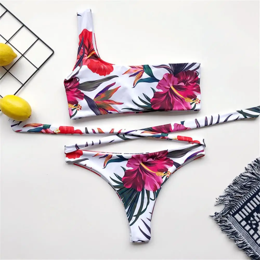 

2020 New One Shoulder Floral Bikini Female Swimsuit Women Swimwear Two-pieces Bikini set Bather Bathing Suit Swim Suit
