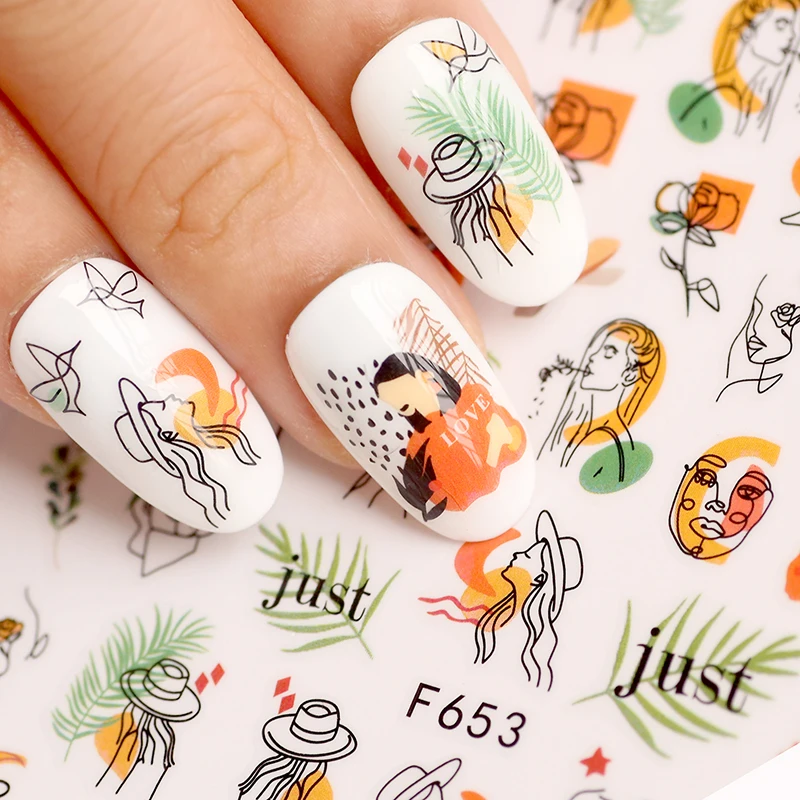 Наклейки для ногтей смешанные женские скетч-абстрактные изображения лица