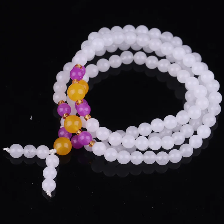 Браслет Xinjiang из белого нефрита с бусинами 108 Золотое шелковое Нефритовое