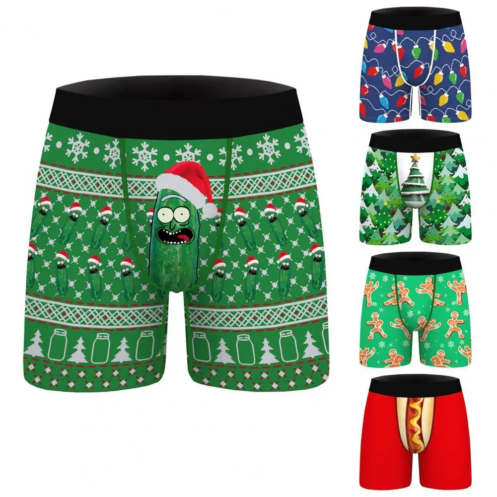 

Christmas Boxers 3D Print Rick Cucumber Aseptic Breathable Funny Colorful Quick Dry Men Underpants for Party