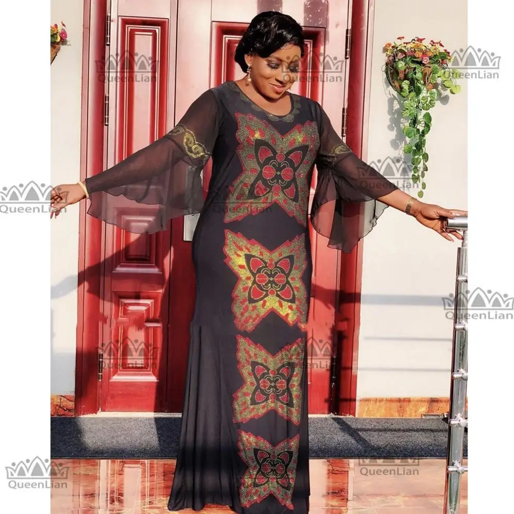 Африканская одежда алмазное длинное платье с шифоновым рукавом Дашики для
